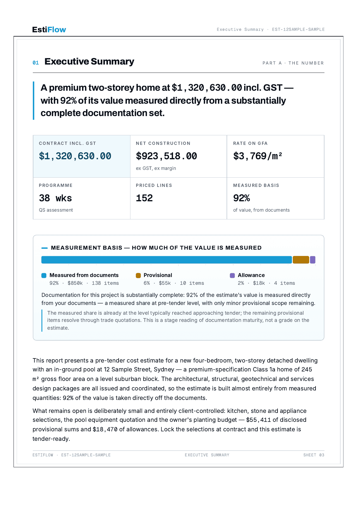 Sample Cost Estimate Report — page 3 of 30