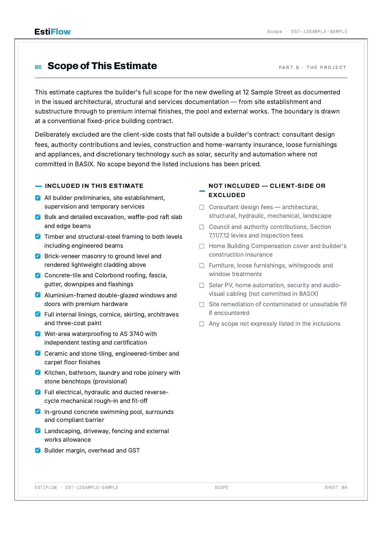 Sample Cost Estimate Report — page 10 of 30