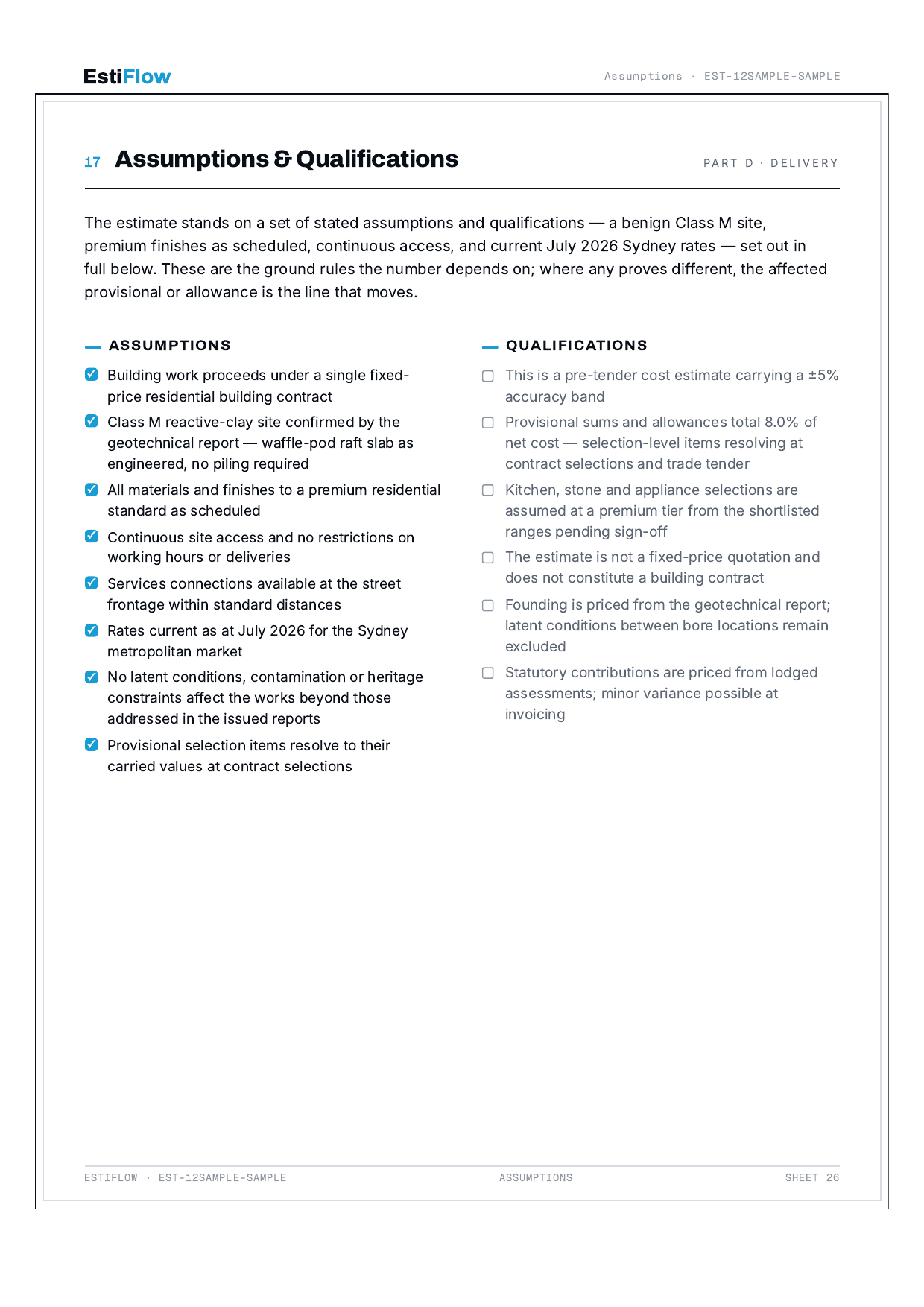 Sample Cost Estimate Report — page 29 of 30