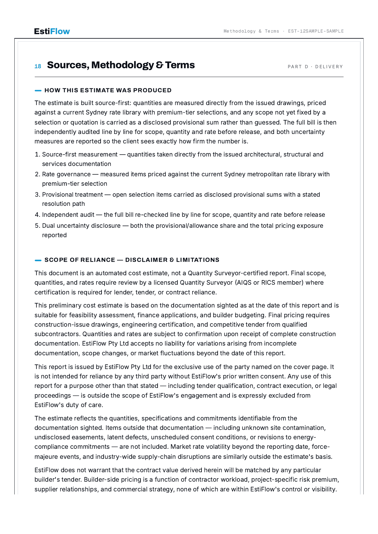 Sample Cost Estimate Report — page 30 of 30