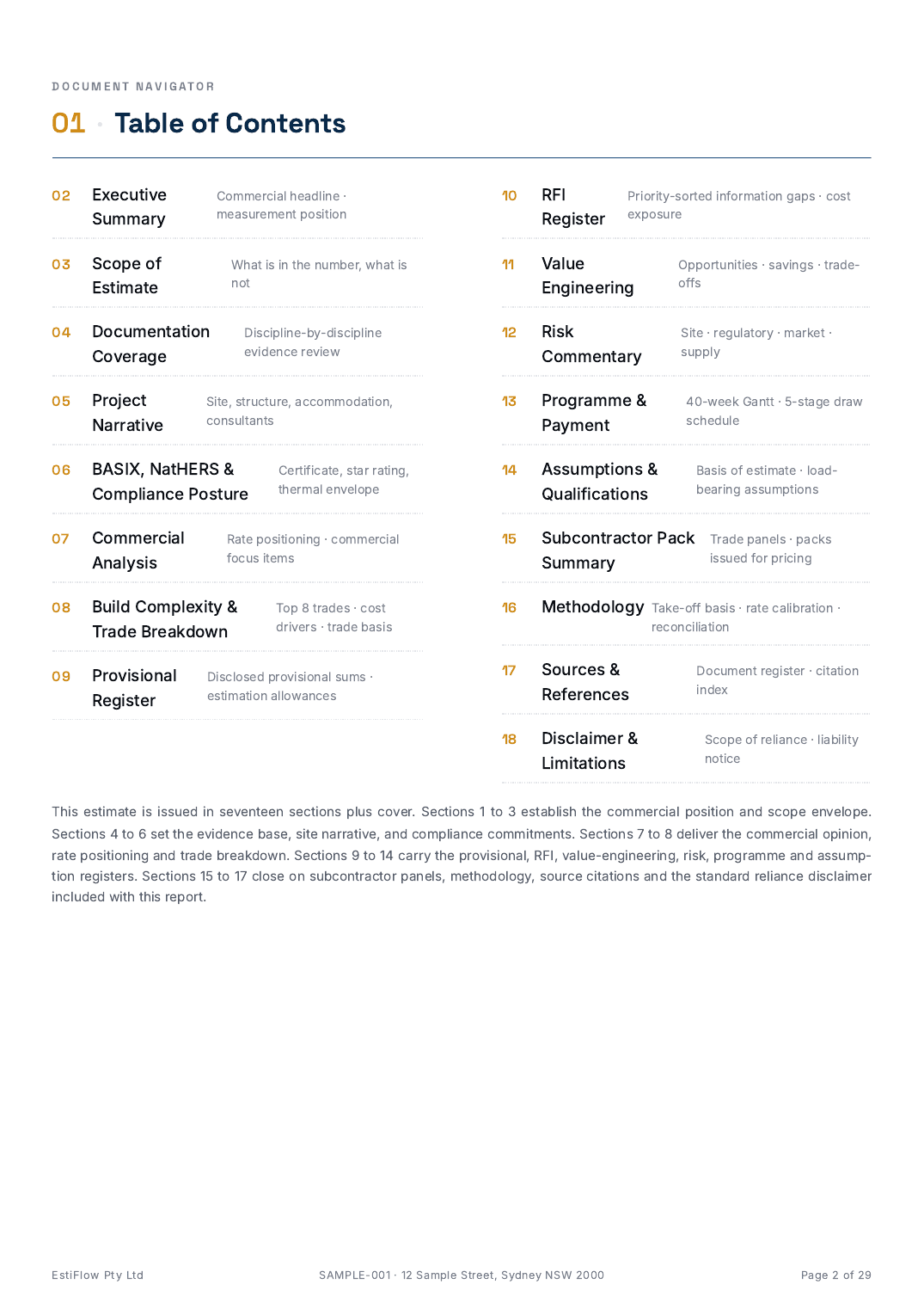 Sample Cost Estimate Report — page 2 of 29