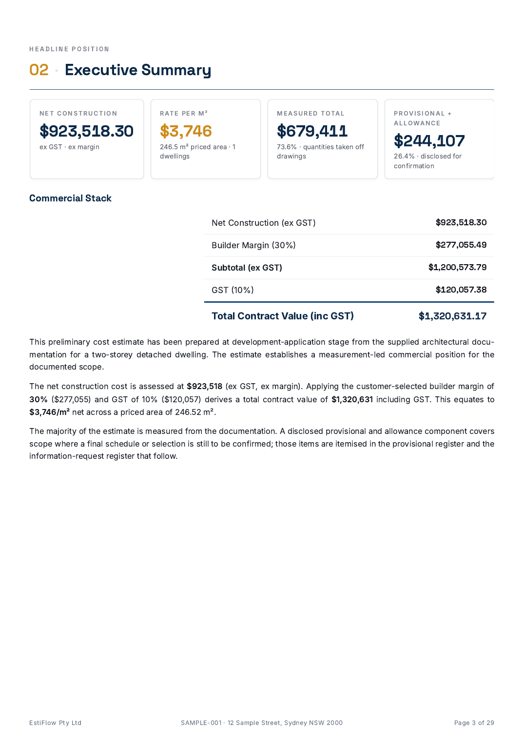 Sample Cost Estimate Report — page 3 of 29