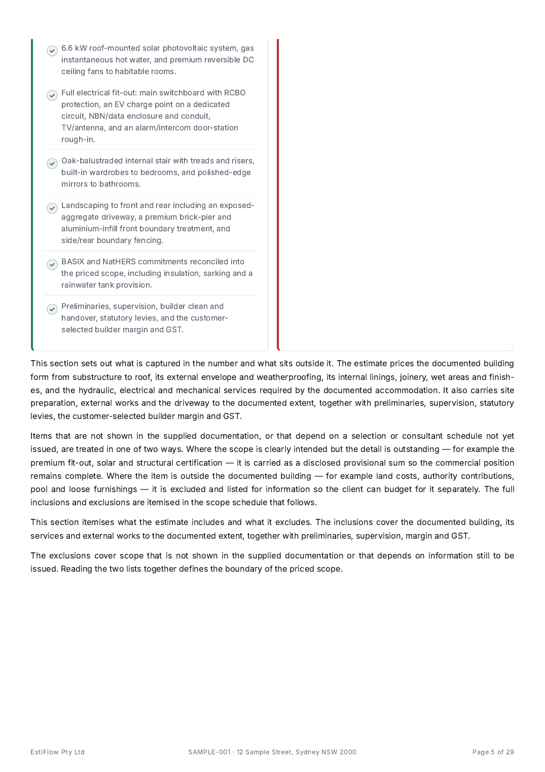 Sample Cost Estimate Report — page 5 of 29