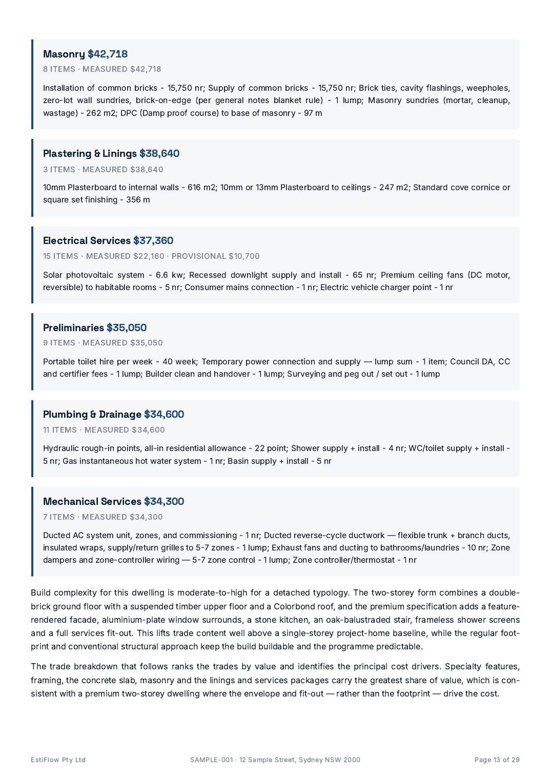 Sample Cost Estimate Report — page 13 of 29