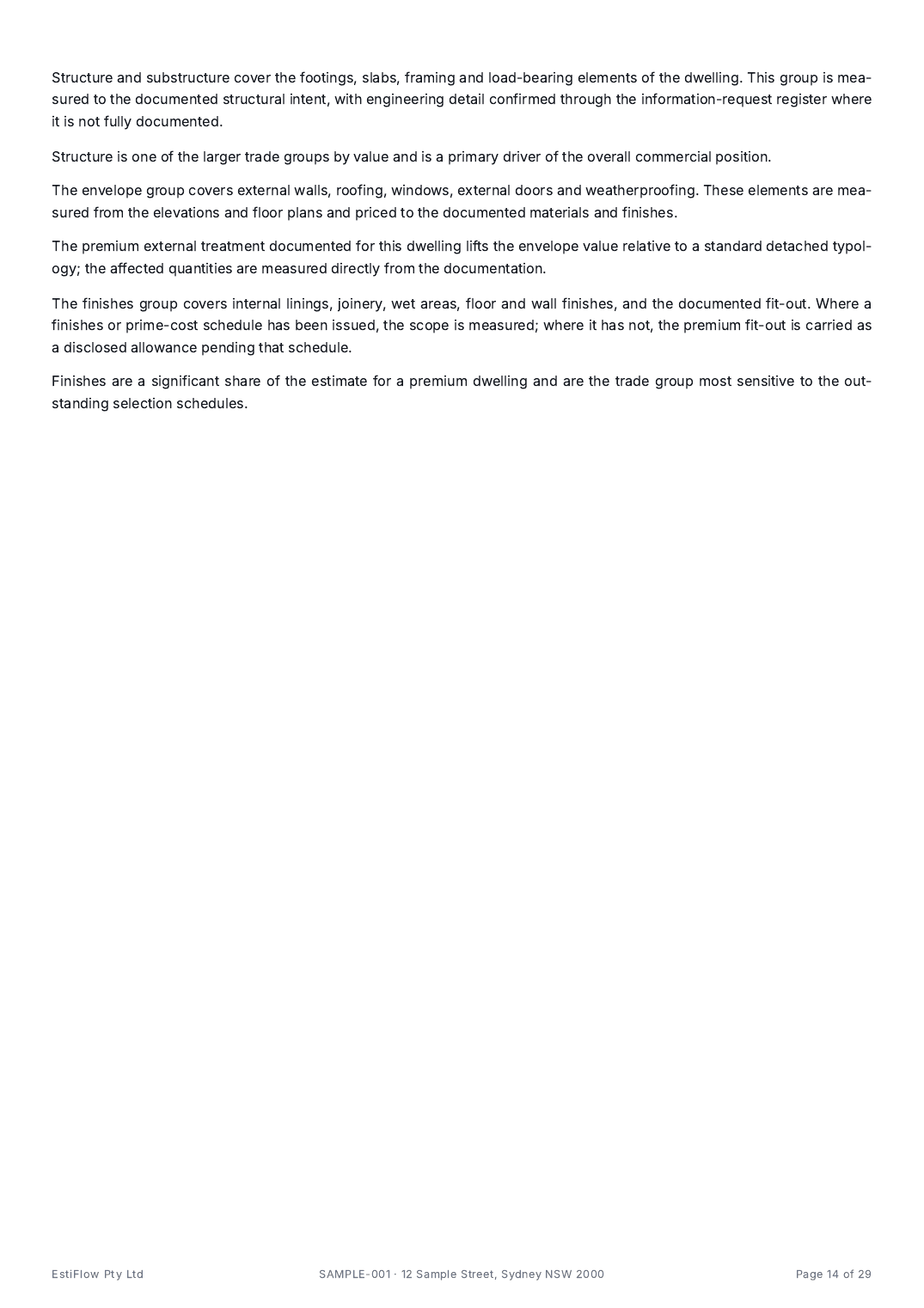 Sample Cost Estimate Report — page 14 of 29