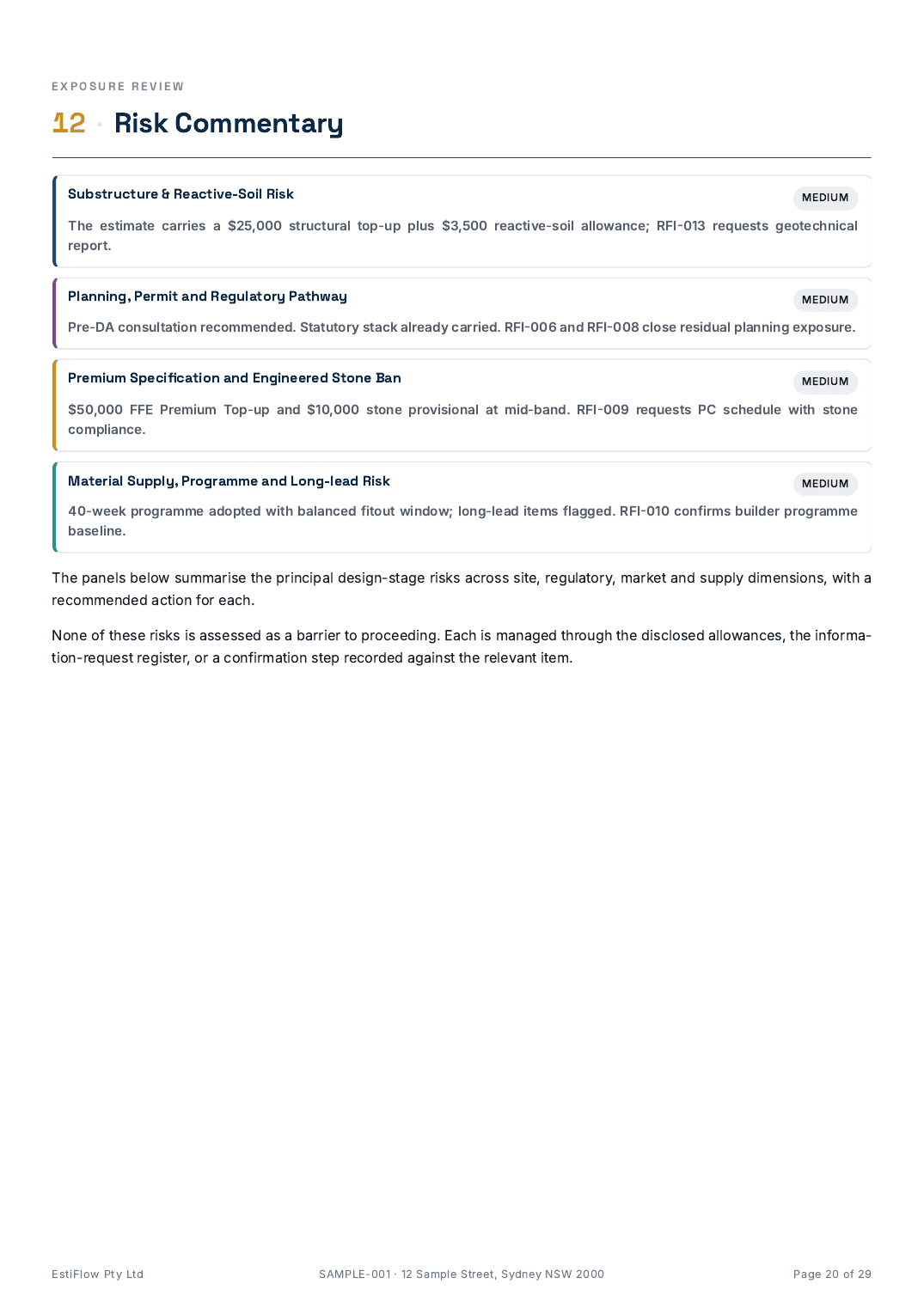 Sample Cost Estimate Report — page 20 of 29