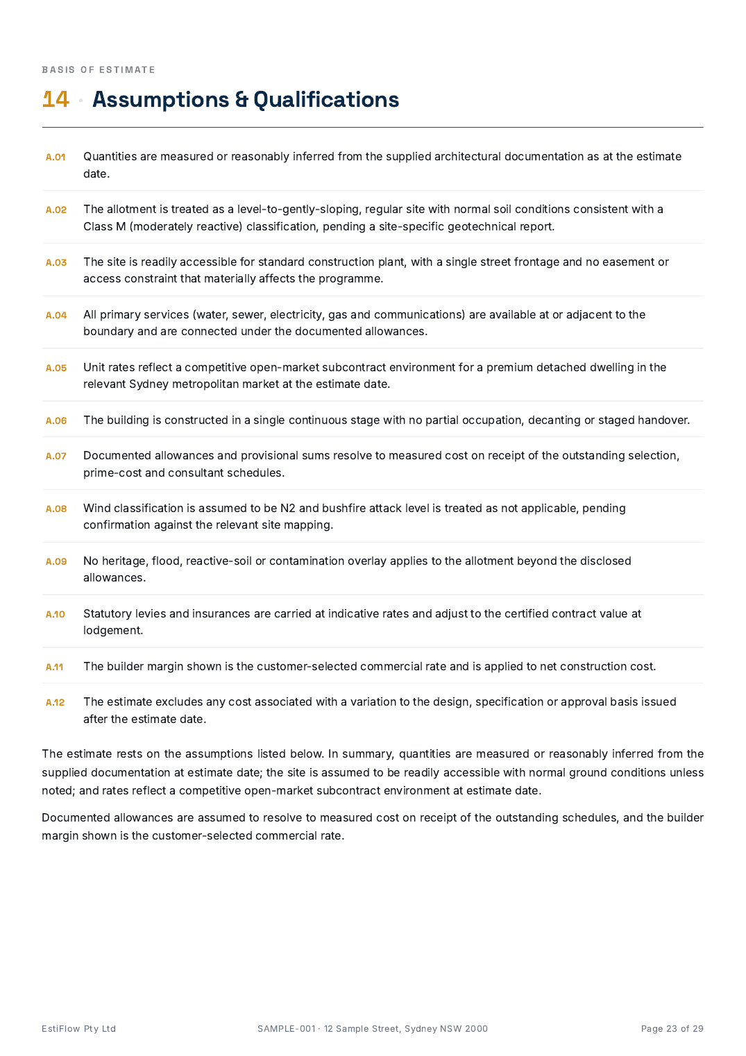 Sample Cost Estimate Report — page 23 of 29