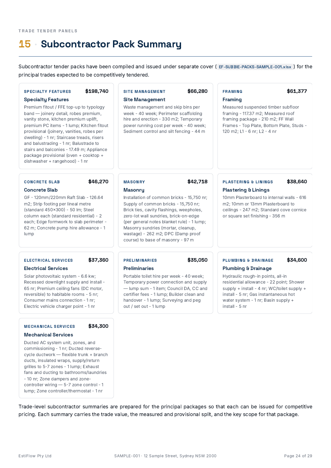 Sample Cost Estimate Report — page 24 of 29