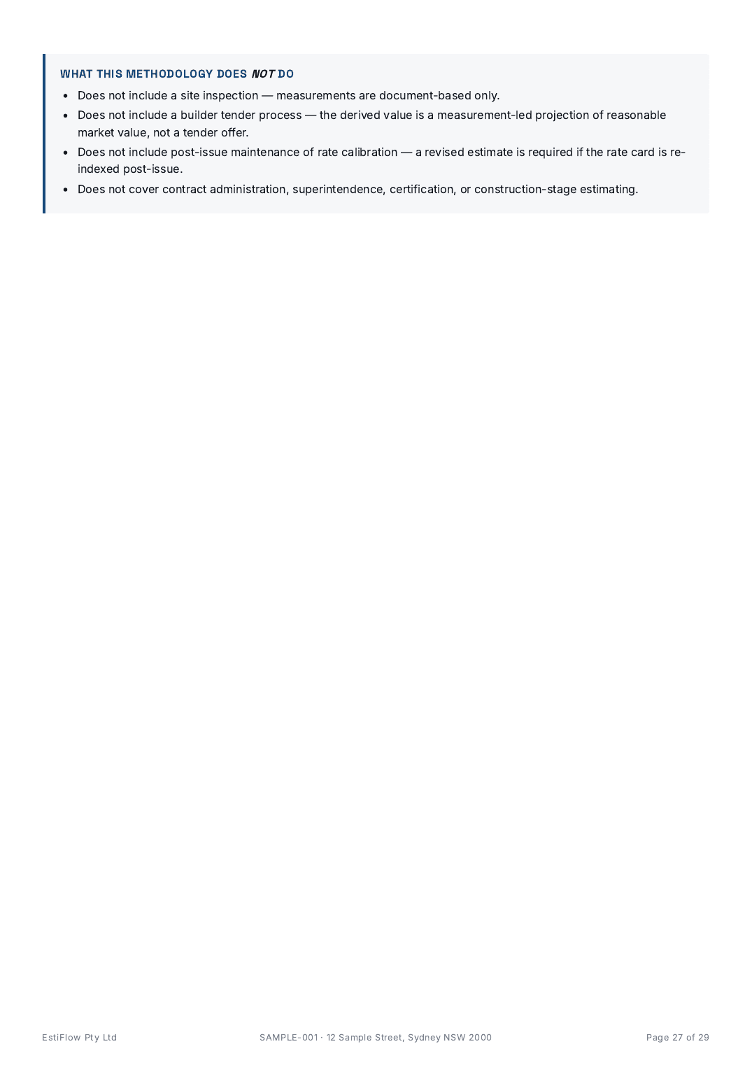 Sample Cost Estimate Report — page 27 of 29