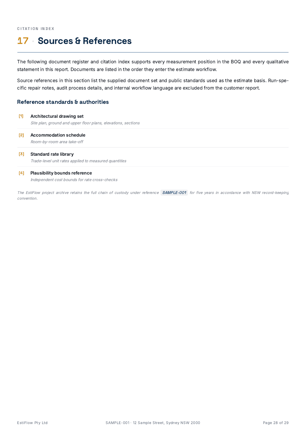 Sample Cost Estimate Report — page 28 of 29