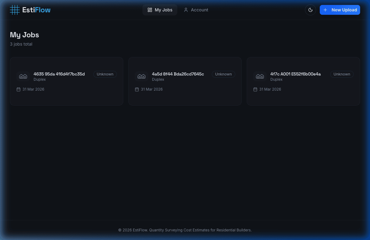 EstiFlow interactive estimate dashboard with live BOQ editing