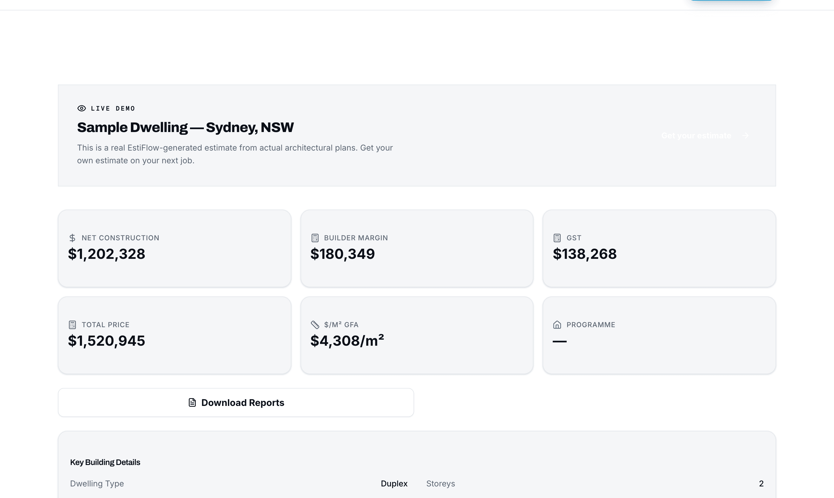 EstiFlow live interactive estimate demo