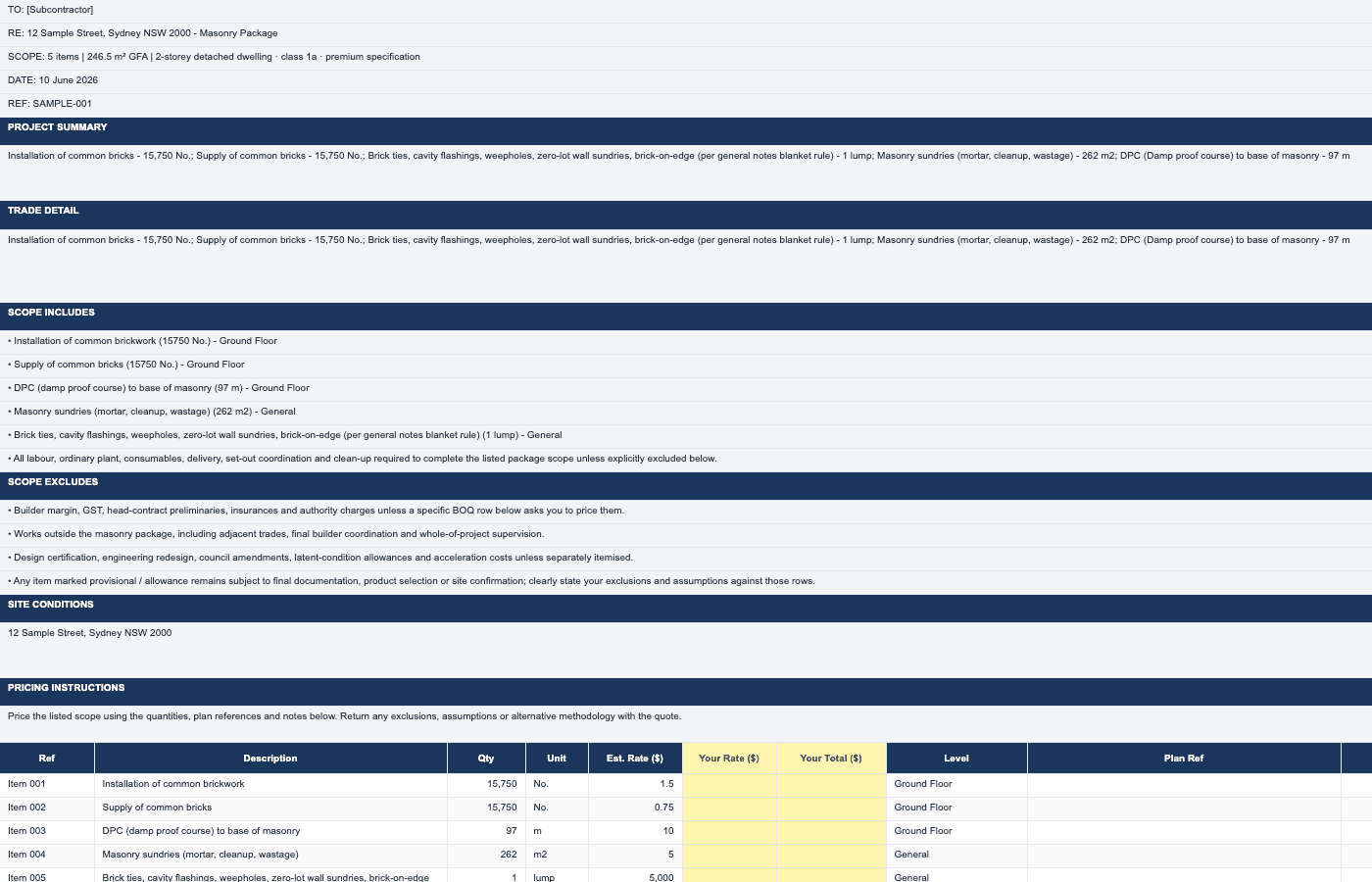 Redacted subcontractor pack workbook